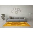thumbnail image 3 of Ahgly Company Machine Washable Indoor Round Abstract Yellow Modern Area Rugs, 5' Round, 3 of 4
