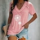 thumbnail image 1 of ICHUANYI Clearance Fashion Woman Causal V-Neck Printing Blouse Short Sleeve T-Shirt Summer Tops(Pink, M) ICHUANYI WER2023081112621, 1 of 6