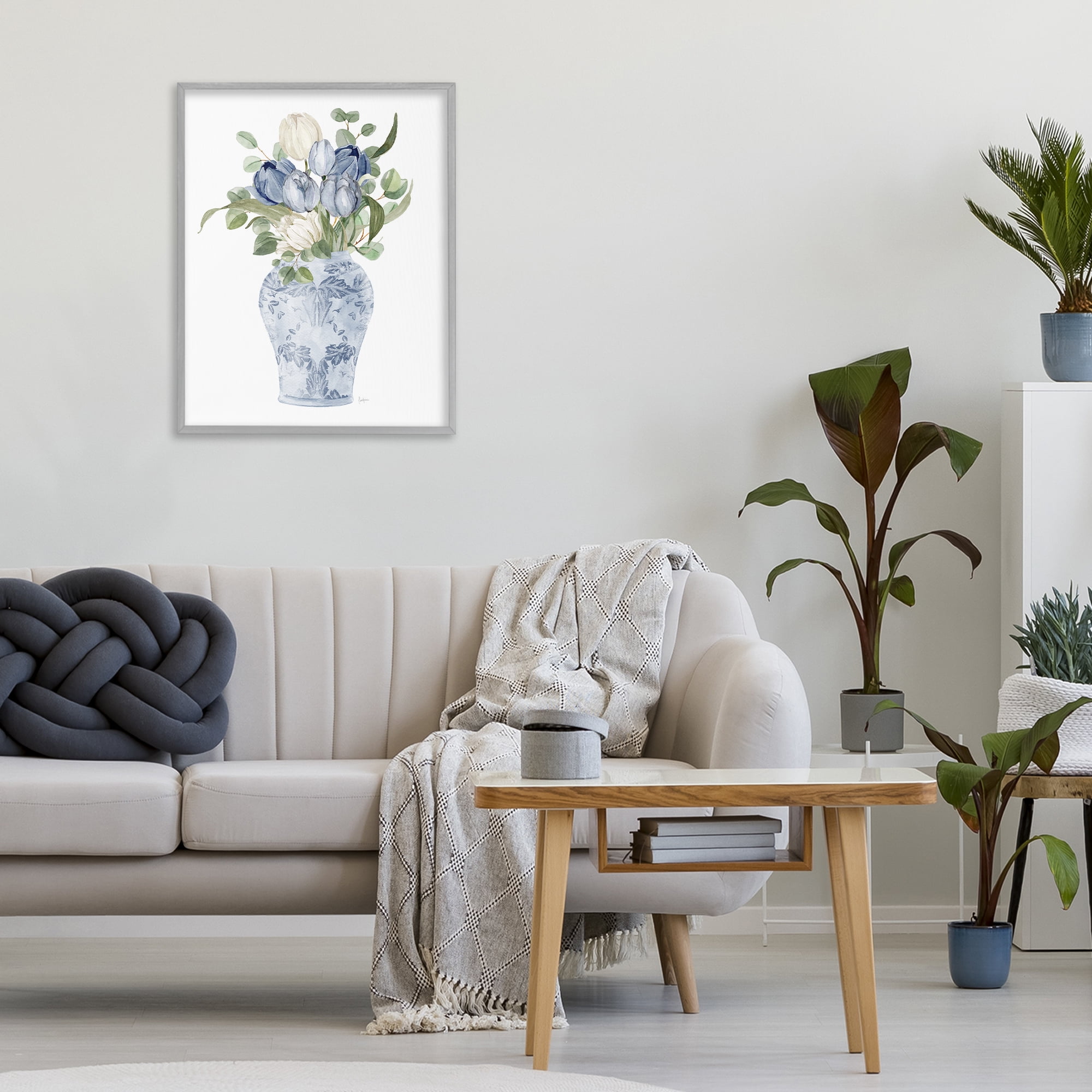 Stupell Industries Tulips & Leaves Vase Gray Framed Giclee Art, design by Livi Finn