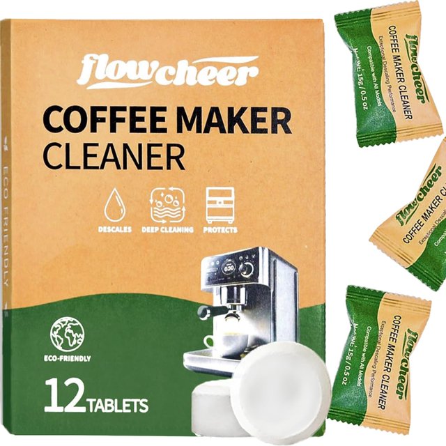 Tabletas limpiadoras y desincrustantes para cafeteras Flowcheer, paquete de 12