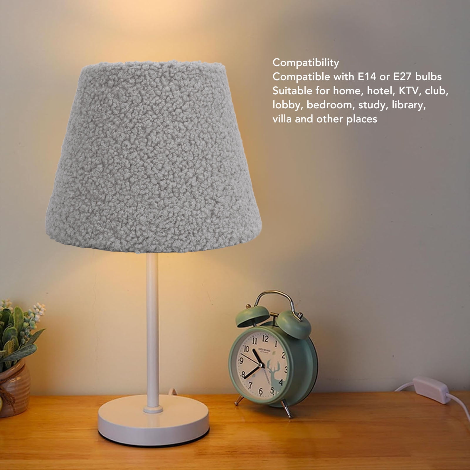 YAHHU Plush Cloth Lamp Shade Replacement Decorative Soft Comfortable Cone Round Lamp Shade for E27 E14 Table Lamp, Grey (6.7 inches / 17 cm)