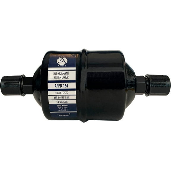 Appli Parts APFD-164 1/2 in Liquid Line Refrigerant AC Filter Drier hvac Refrigeration 164 SAE Flare connection universal unidirectional 7in long 3in wide
