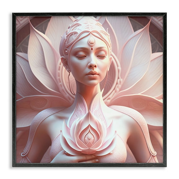 Stupell Industries Spiritual Lotus Woman Statue People Painting Black Framed Art Print Wall Art, 12 x 12