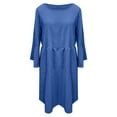 thumbnail image 4 of CHOK Cyber&Monday Deals Robes pour Femmes 2023 Manches Évasées Tunique Fluide Smockée en Coton Lin Robes Manches 3/4 Col Rond Solide Été Mini Robe Formelle Café TTTTG Liquidation un, 4 of 5