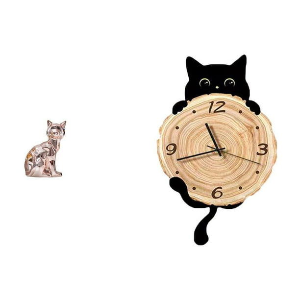Figura de escritorio,Estatua de gato en estante,escritorio,oficina,decoración del hogar,Reloj de pared,Reloj de pared decorativo para baño o dormitorio,Reloj de pared para gatos
