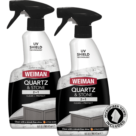 Weiman Quartz Countertop Daily Cleaner and Polish - 16 fl oz (2 Pack) w/ Microfiber Towel