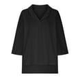 thumbnail image 5 of Penkiiy Women's Casual 3/4 Sleeve Henley V-Neck Button Up Pleated Back Blouses Solid Blouse Tops T-Shirts S Black, 5 of 8
