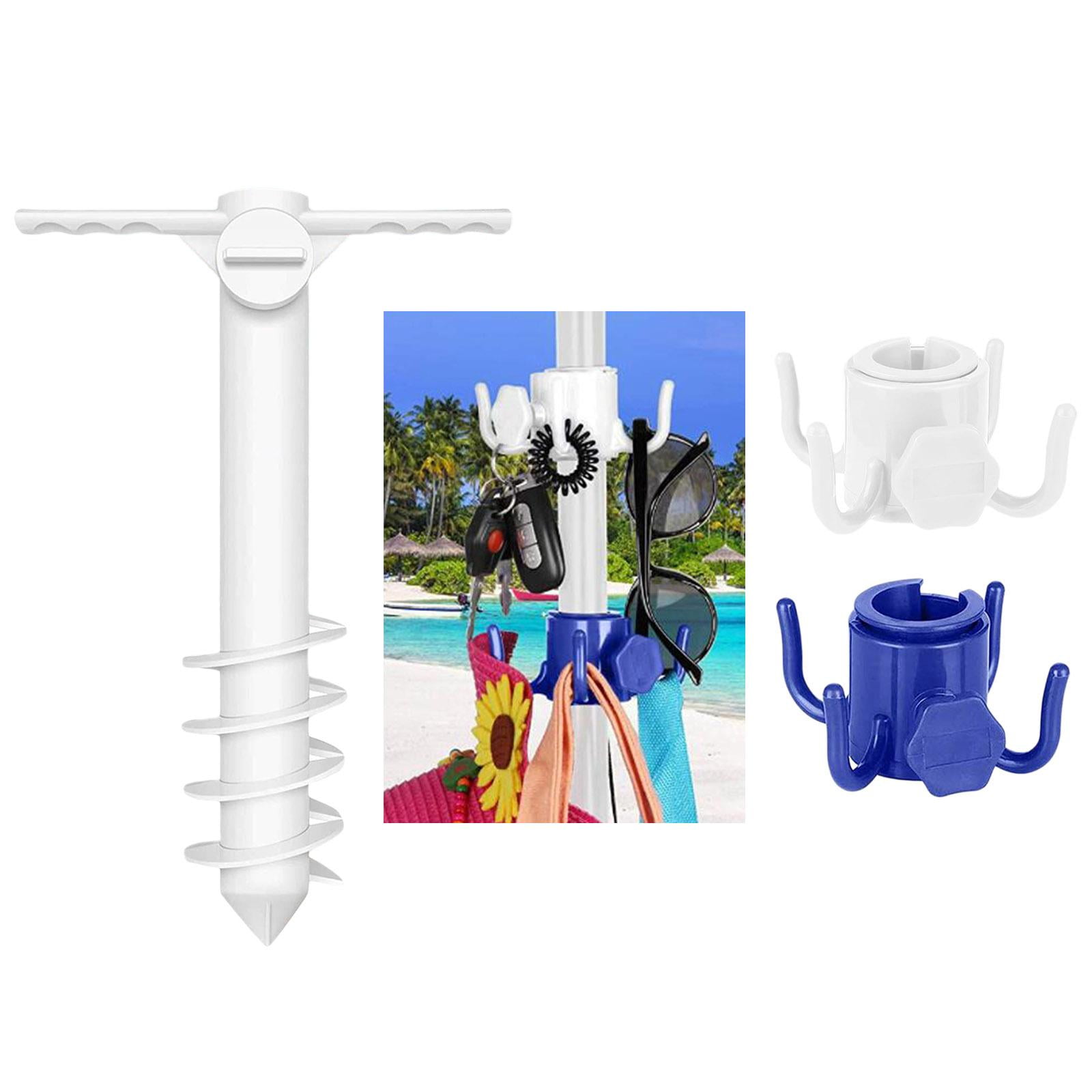 Beach Umbrella Anchor, Bases, Screw for Strong Wind with Hanging Hook, Umbrella Screw Holder