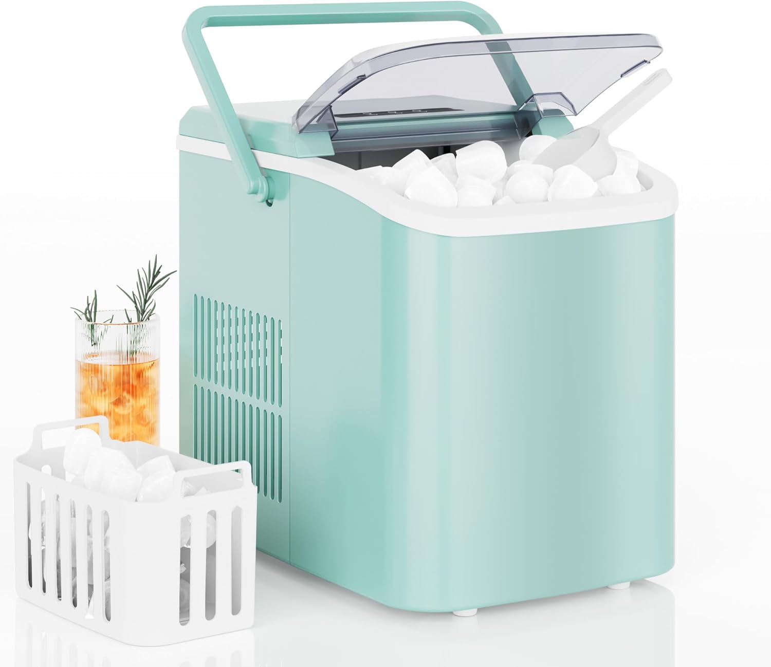 Casabay Portable Ice Maker, 26.5lbs/Day Countertop Machine with Handle, 2 Ice Sizes, Self-Cleaning, Scoop & Basket