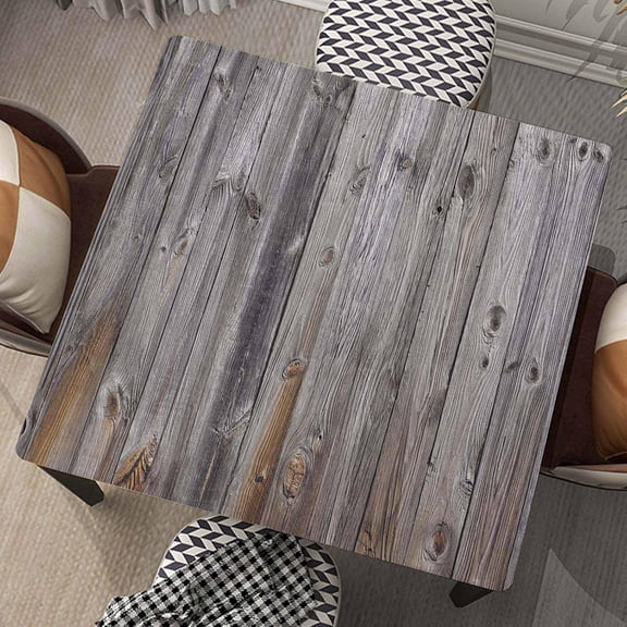 Wood Grain Square Table Cloth Fitted Tablecloth with Elastic Edge Grey Wooden Tablecloths Waterproof Cloths for Home Dining Garden Party Farmhouse Decor, Fit for 36"x36" Tables, Style-4