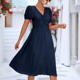 thumbnail image 3 of Vestido de mujer con nudo torcido, cuello en V, manga corta abombada, dobladillo suelto, vestido largo informal para uso diario, 3 of 6
