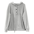 thumbnail image 6 of XIAOCHA Womens Hoodies Button V Neck Long Sleeve Solid Color Ribbed Knit Hooded Sweater Simpel Oversized Pullover Drawstring Top Grey, 6 of 6