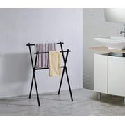 Kings Brand Furniture Metal X-shaped Foldable 2-Tier Bathroom Towel Rack Stand, Black