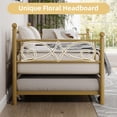 thumbnail image 4 of Tamaño individual size gold metal daybed con trundle floral cabecero heavy duty steel slats ideal para para living & guest rooms, 4 of 7