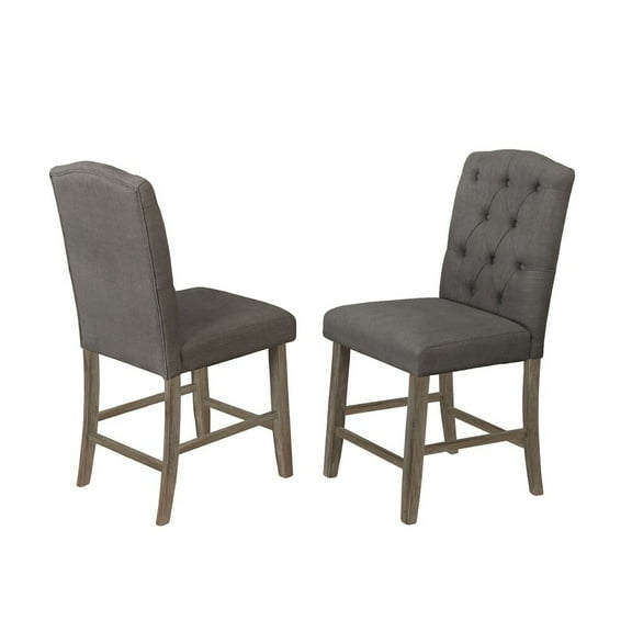Rustic Wood Counterheight Dining Chairs with Beige Linen Fabric (Set of 2)