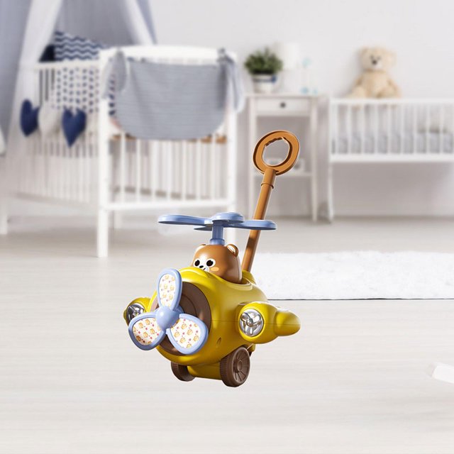 Carrito que empuja de juguete de dibujos animados, juguete de actividad de desarrollo temprano para interiores y amarillo