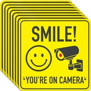 Assured Signs Smile You're on Camera Sticker Video Surveillance Signs | 7 by 7" | 8 Pack | Yellow Vinyl