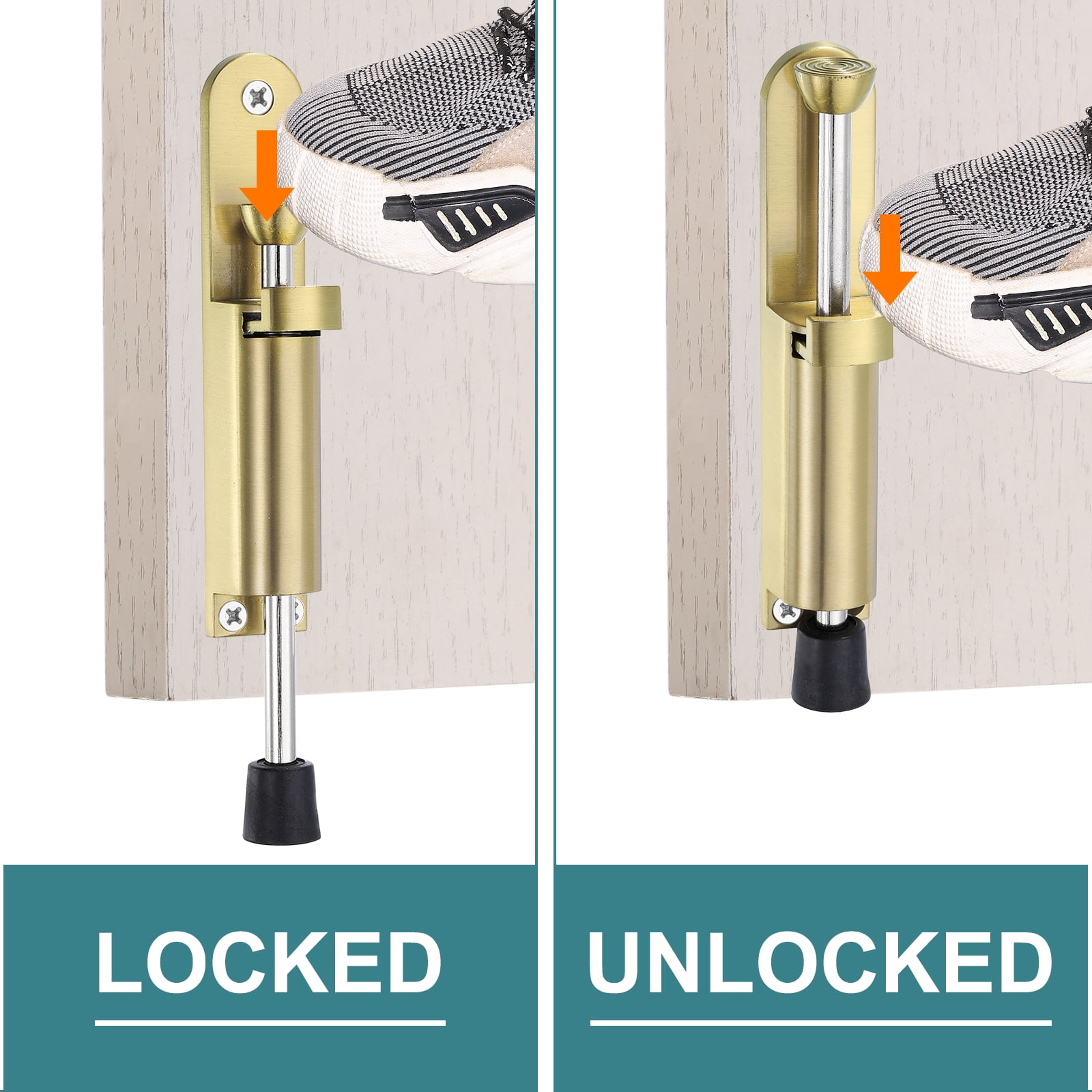 Uxcell 2 Pack Kickdown Door Stop, Spring Loaded Telescopic Door Stopper, Adjustable Door Locks Holder for Distance from the Ground 45mm/1.77", Gold