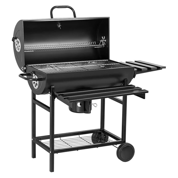 Charcoal Grill style BBQ Charcoal Grill with Three Item Racks Thermometer Double-Layer -Plated Iron Baking Pan Catcher for Camping Outdoor BBQ