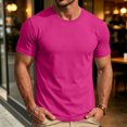 thumbnail image 7 of EANJE Men's T-Shirt Short Sleeve Crew Neck T-Shirt Casual Solid Color Outdoor Running Sports Breathable Tees or Daily Workout Wear Hot Pink L, 7 of 7