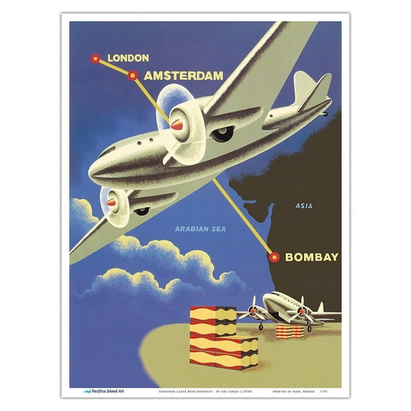 Imported European Lager Beer - By Air Cargo - Vintage Advertising Poster c.1950s - Master Art Print (Unframed) 9in x 12in
