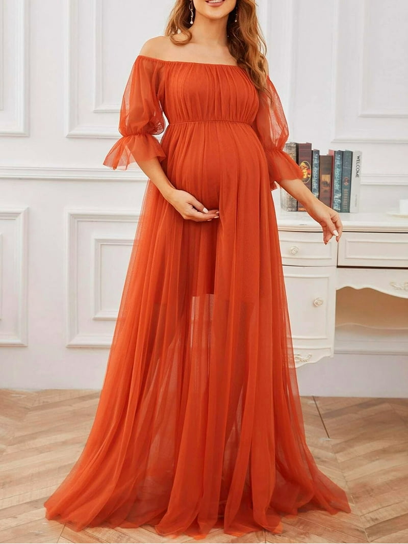 Cathery Women's Long Maternity Dress Off Shoulder A-line Tulle Gown  Pregnancy Dress for Photoshoot Baby Shower - Walmart.com