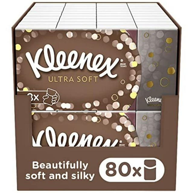Pañuelos faciales Kleenex, ultrasuaves y prácticos paquetes de bolsillo x80