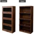 thumbnail image 4 of 4-Tier Walnut Bookcase Storage Cabinet, Closed Back Glass Doors Office Storage Compartment, Floor-to-Ceiling Low Cabinet Bookshelf Against Wall Dustproof Bookshelf for Bedroom, Living Room and Office, 4 of 8