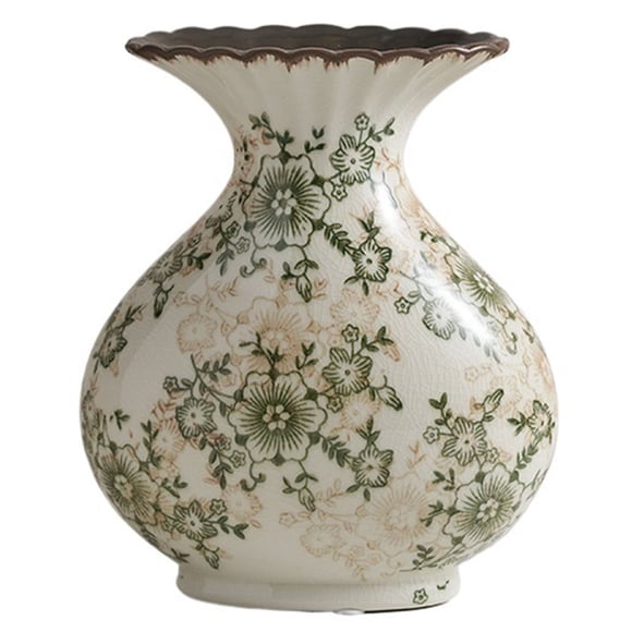 Florero floral chinoiserie verde, floreros de cerámica retro agrietados con hielo for decoración del hogar