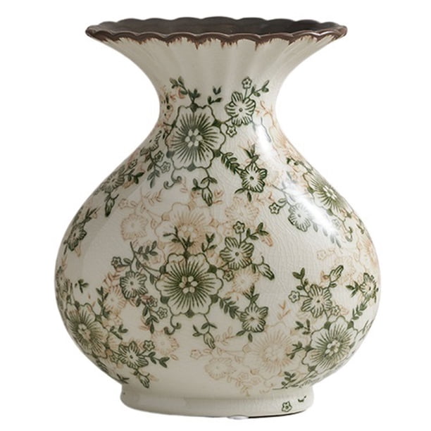 Florero floral chinoiserie verde, floreros de cerámica retro agrietados con hielo for decoración del hogar