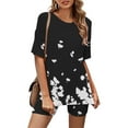 thumbnail image 2 of LYXSSBYX Womens 2 Piece Outfits for Summer Women Fashion Round Neck Blouse Short Sleeve Tops Shorts Casual Suit Sets, 2 of 5