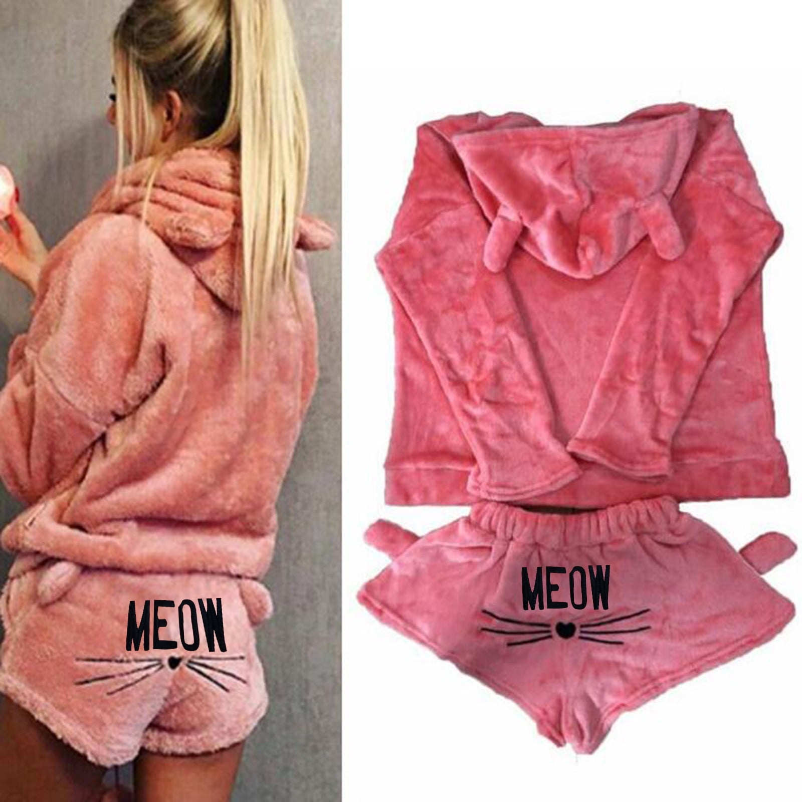 Xzngl Warm Pajamas For Women Winter Women Solid Color Warm Winter Set Two Piece Cute Pajamas Hoodie Sleepwear Winter Pajamas For Women Pajamas For Wom