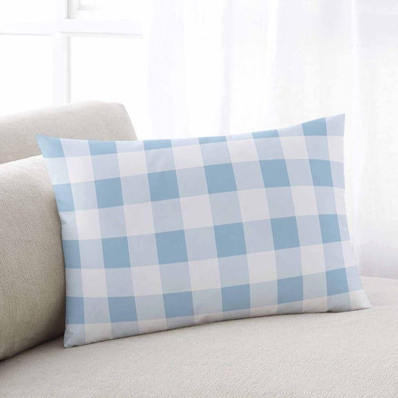 Blue Checkered Throw Pillow Covers, Blue White Buffalo Plaid Soft Breathable Pillow Cases with Invisible Zipper for Sleeping, Toddler Pillowcases for Couch Bed Sofa Chair 12x20 Inches