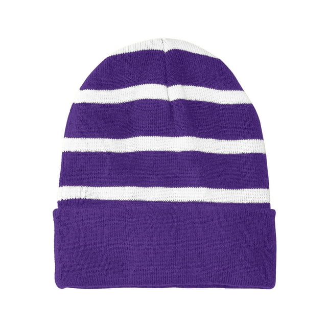 Top Headwear Bonnet Rayé avec Bande Unie - Violet/blanc