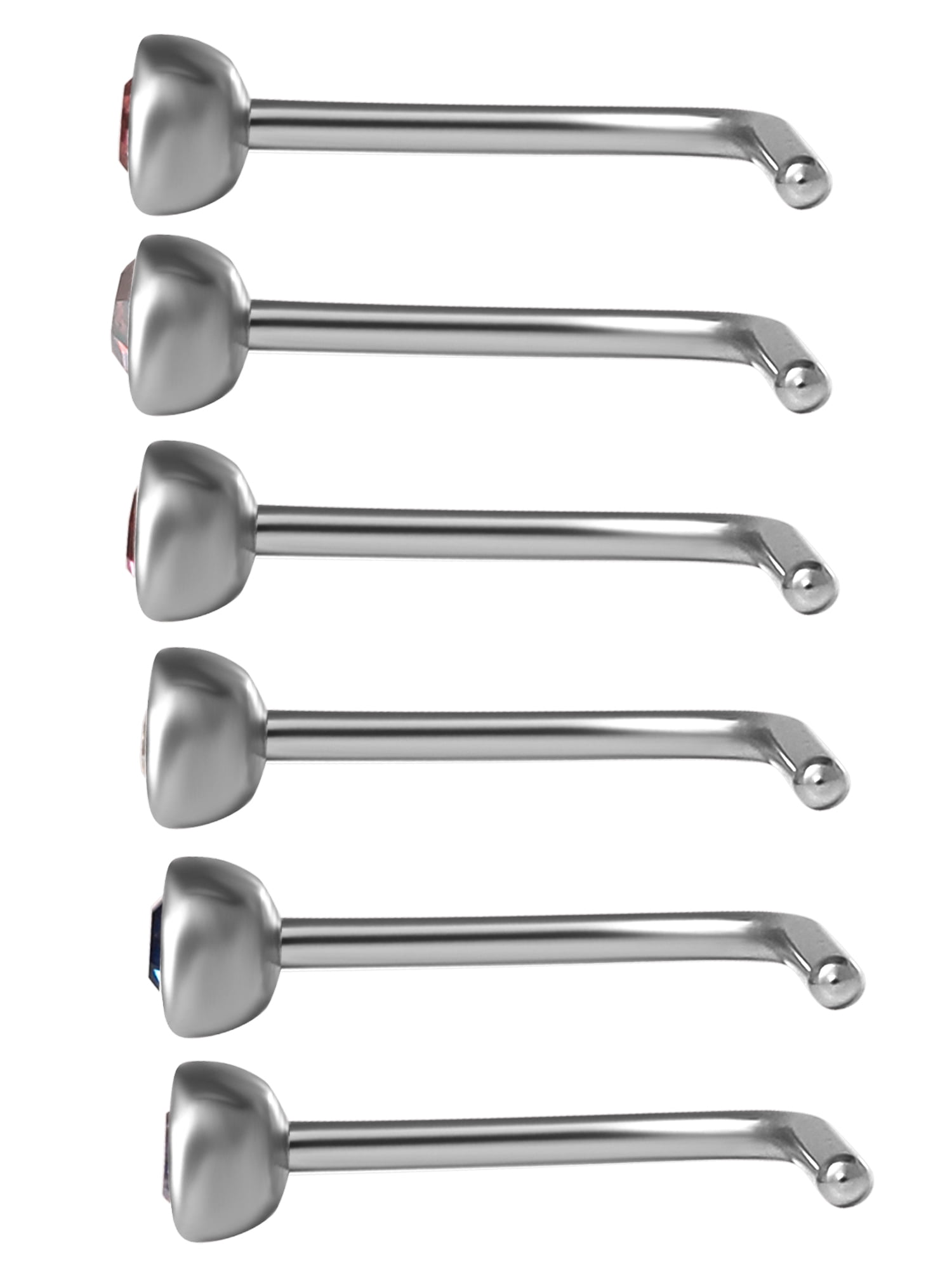 Women's Multi-Colored Crystal Stainless Steel 22G Nose Studs Set, 6-Pack
