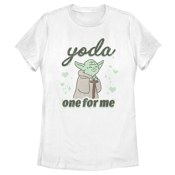 Women's Star Wars Valentine's Day Yoda One for Me Distressed Graphic Tee White Large