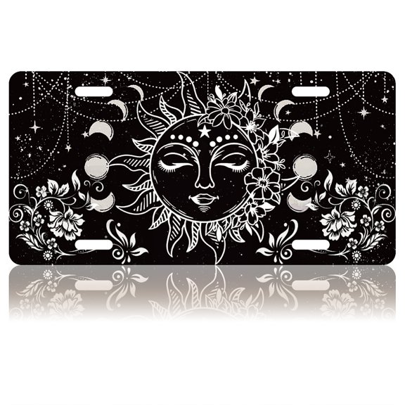 Sun & Flower License Plate Front License Plate Covers Decorative Car Aluminum Noverlty License Plate License Plate Tag