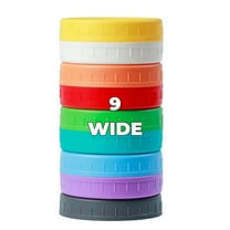 9 Pack 86mm Plastic Lids for Mason Jars, Wide Mouth Leakproof Lids with Silicone Seal, 9 Bright Colors, Reusable for Food Storage, Multicolor