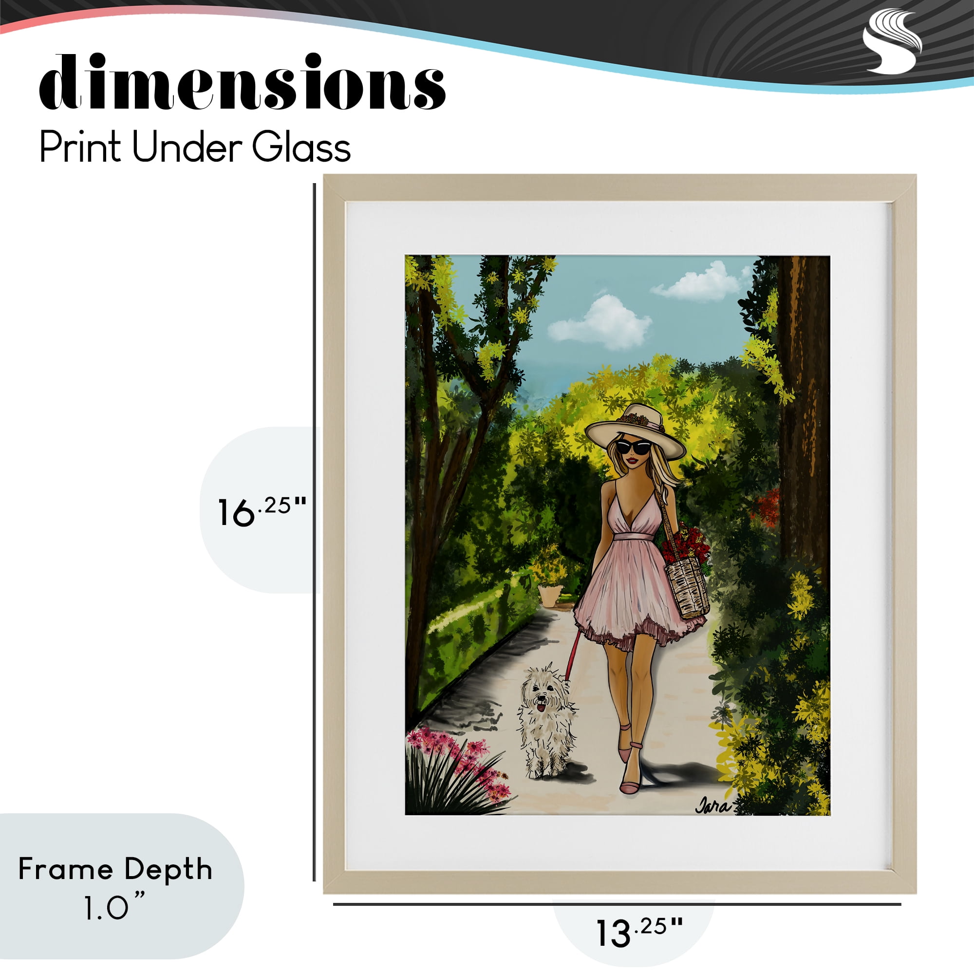 Stupell Industries Garden Girl Strolling with Pup Birch Framed Print Under Glass, design by Tara Boone