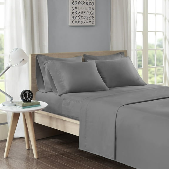 Comfort Classics Microfiber 4 Piece Charcoal Sheet Set with Side Storage Pockets, Twin