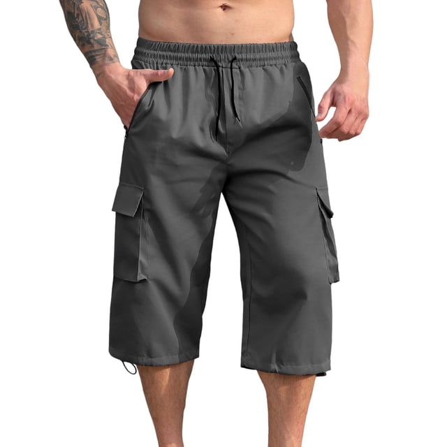 fheaev Pantalons Cargo pour Hommes Mode Décontractée Confortable Poche Solide Bandage Cordon de Serrage Pantalons Réguliers