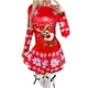 thumbnail image 1 of Vestido de manga larga con estampado de Papá Noel de Navidad con cuello redondo a la moda para mujer Pompotops hdfakjf1118, 1 of 5