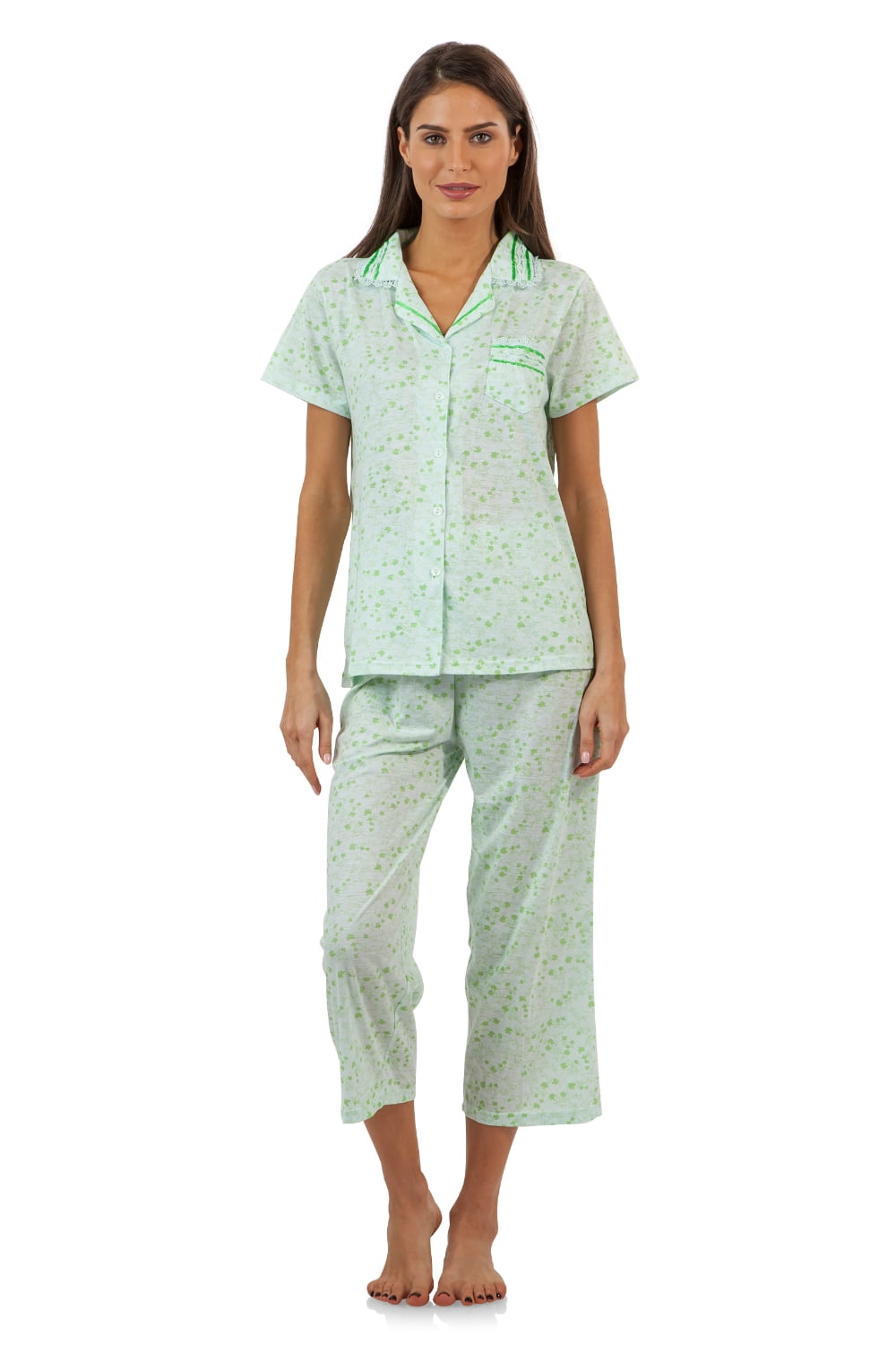 Casual Nights Lace Trim Women's Short Sleeve Capri Pajama Set