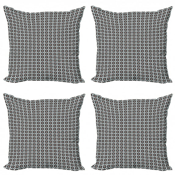 Abstract Geometry Throw Pillow Cushion Case Pack of 4, Arrangement Flowers Style Romantic Symmetry Illustration, Modern Accent Double-Sided Print, 4 Sizes, White Sea Blue, by Ambesonne