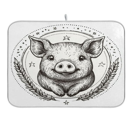 

Lovely Pig with Wheat Dish Drying Mat 16x18 Absorbent Microfiber Draining Rack Pad for Kitchen Counter Sink