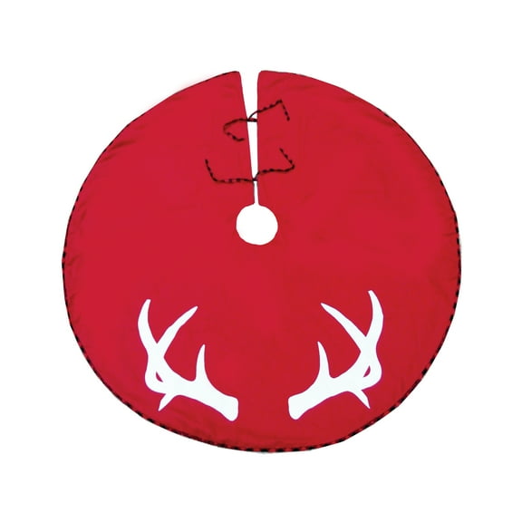White Deer Buck Antlers 100% Cotton Red Christmas Tree Skirt 54"