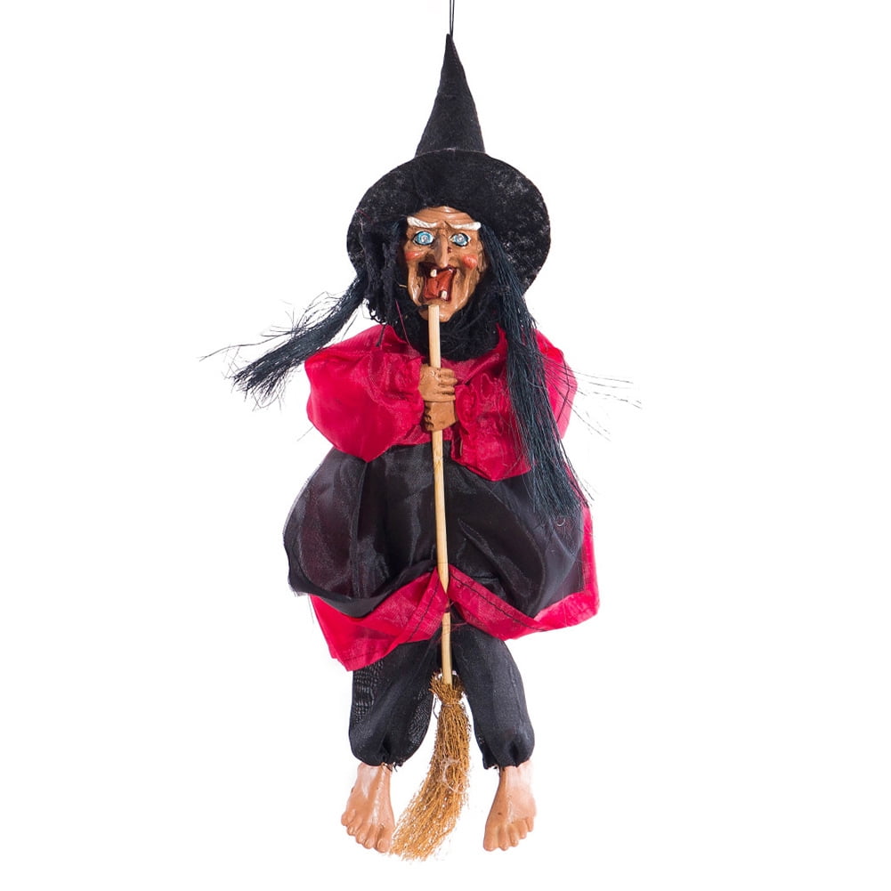 12" Halloween Hanging Animated Talking Witch Props Laughing Sound Control Decor 