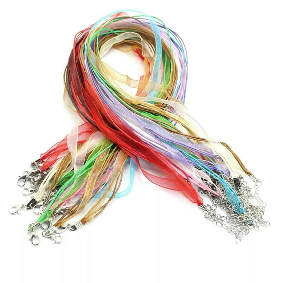 U8MO 20 Mixed Color Organza Ribbon Waxen Cord Necklace 17" Lobster Clasp Fit Pendants