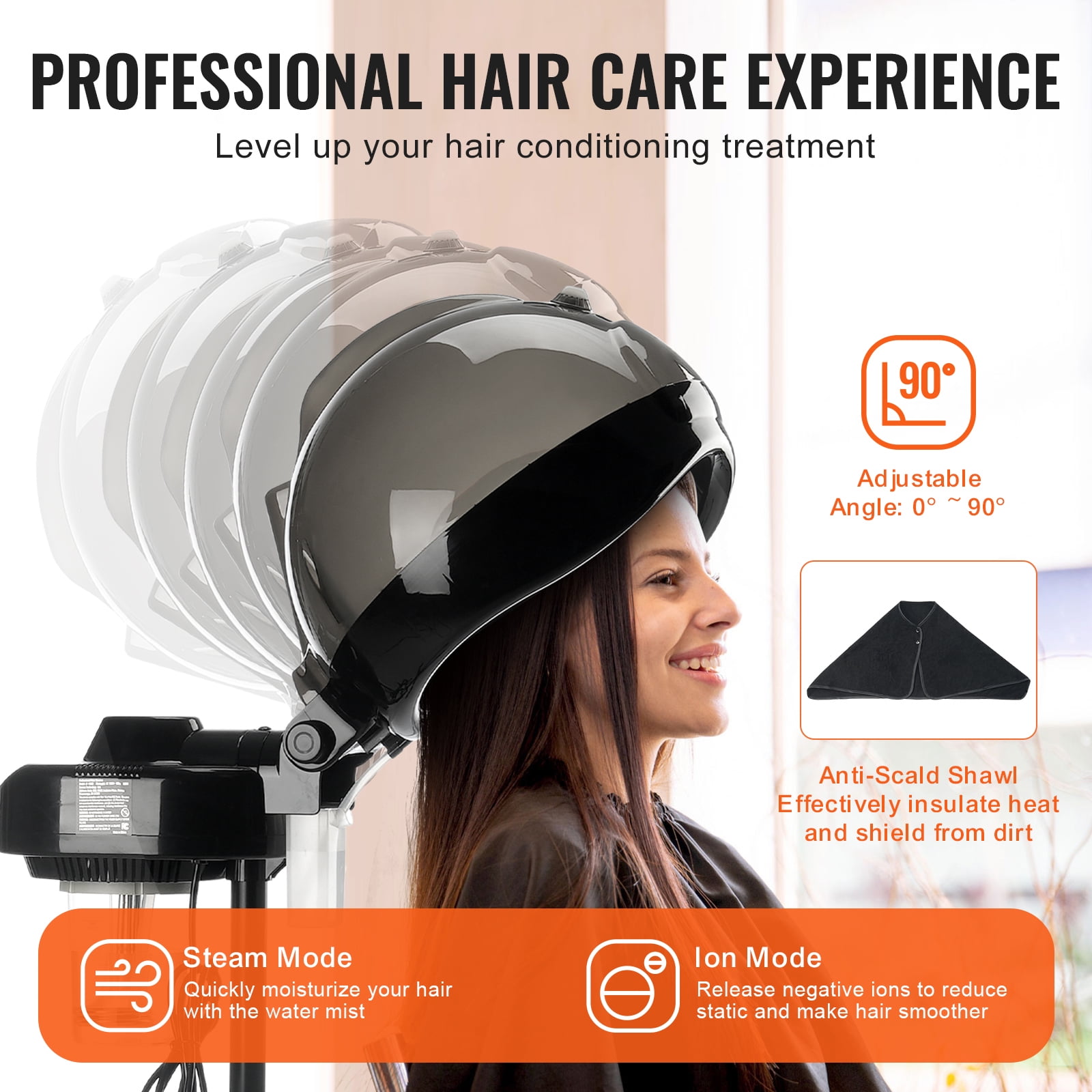 KFFKFF Hair Steamer with Two Functionalities, Hood Size of 11.81 inches, Stand with Variable Height & Timing Feature, 5-Wheel Base (2 Can Be Locked) for Improved Hair Treatment in Home