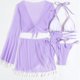 thumbnail image 5 of Traje de baño para mujer, traje de baño de cuatro piezas, bikini liso con vendaje, push-up, acolchado, traje de baño, conjunto de ropa de playa, trajes de baño para mujer, 5 of 5